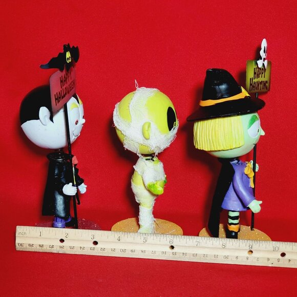 Halloween Figurines Witch Dracula Mummy Bobble Head Spring Set of 3 - Picture 9 of 12